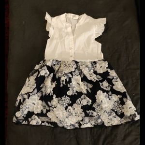 White/Dark blue floral children's dress